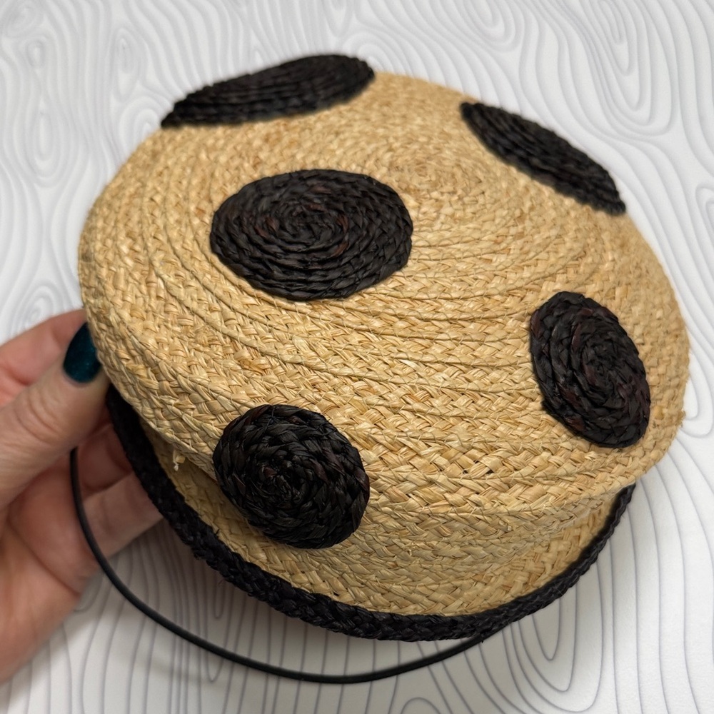 Fascinator/Hat with Black Polka Dots